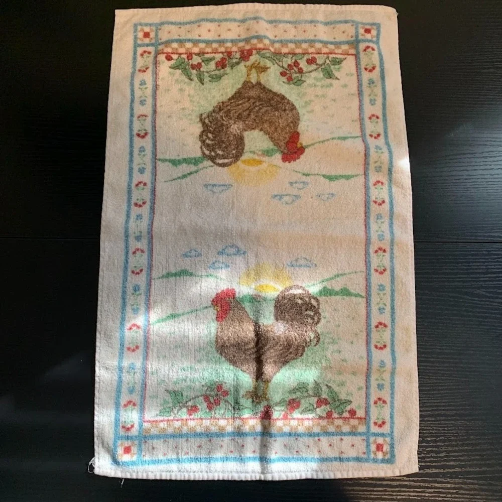 Vintage Sayco Screen Prints Sunrise Chicken Rooster Dish Tea Kitchen  Towel